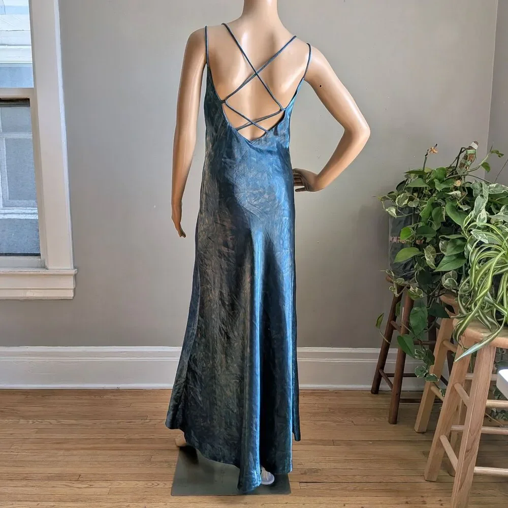 Vintage 90s Rue de la Paix Blue Prom Gown Slip Dress Maxi Strappy Size 9 - Picture 10 of 10